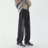 Men Jeans Summer Washed Old Straight Loose-Fitting Wide-Leg Trousers